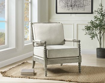 Saraid Accent Chair AC01165 in Beige Linen & Light Oak by Acme [AMAC-AC01165 Saraid]