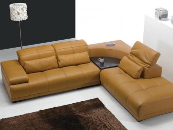 Camel Leather Modern Sectional Sofa w/Adjustable Headrests [VGSS-697]