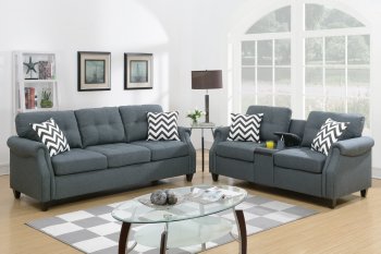 F6411 Sofa & Loveseat Set in Blue Grey Fabric by Poundex [PXS-F6411 Blue Grey]