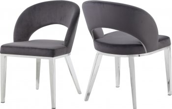 Roberto Dining Chair 764 Set of 2 Grey Velvet Fabric - Meridian [MRDC-764 Roberto Grey]