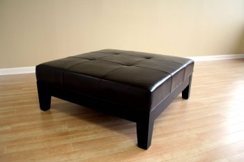 Brown Color Button-Tufted Contemporary Leather Ottoman [WIO Y-195]