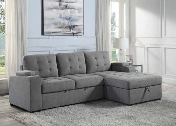 Kabira Sectional Sofa LV00970 in Gray Fabric by Acme w/Sleeper [AMSS-LV00970 Kabira]