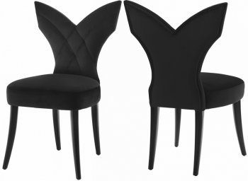 Leandra Dining Chair 742 Set of 2 Black Velvet Fabric - Meridian [MRDC-742 Leandra Black]