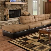 Camel Fabric Sectional Sofa w/Dark Brown Faux Leather Base