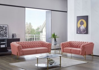 Aiken Sofa & Loveseat Set in Salmon Velvet Fabric by VIG [VGS-Aiken Salmon]