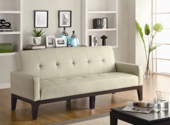 Cream Button Tufted Leather-Like Vinyl Modern Sofa Bed [CRSB-300226]