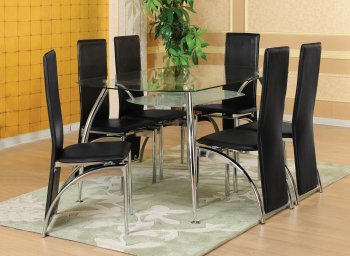 Clear Glass Top Modern 5Pc Dinette w/Black Chairs [WDDS-45000-BLK-5Pc]