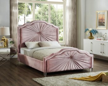 Rosie Upholstered Bed in Pink Velvet Fabric by Meridian [MRB-Rosie Pink]