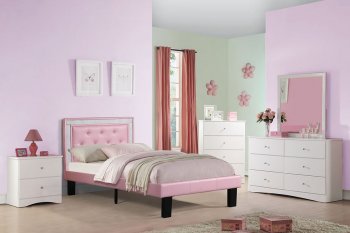 F9375T 4Pc Youth Bedroom Set in Light Pink by Poundex w/Options [PXKB-F9375T]