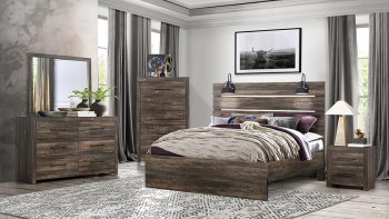 Linwood Bedroom Set 5Pc in Dark Oak by Global w/Options [GFBS-Linwood Dark Oak]