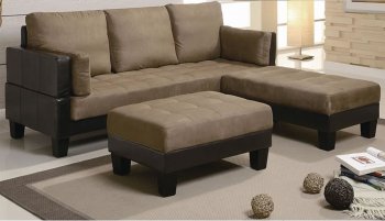 Brown & Tan Two-Tone Microfiber 3Pc Sofa Bed w/Brown Vinyl Base [CRSB-397-300160]