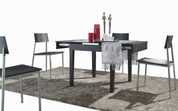 Black Glass Top & Walnut Base Modern Expandable Dining Table [GRDS-T-338S]