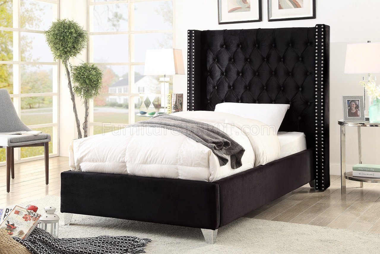 Aiden Bed In Black Velvet Fabric By Meridian Woptions 