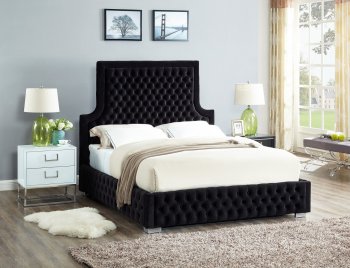 Sedona Upholstered Bed in Black Velvet Fabric w/Options [MRB-Sedona Black]