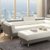 F6979 Sectional Sofa White & Light Grey Bonded Leather by Boss