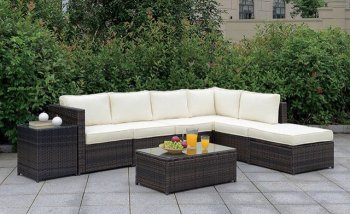 Ilona Outdoor Patio Sectional CM-OS2136-Set5 in Ivory & Espresso [FAOUT-CM-OS2136-Set5-Ilona]