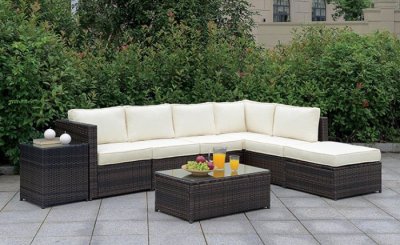 Ilona Outdoor Patio Sectional CM-OS2136-Set5 in Ivory & Espresso