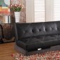 Modern Sleeper Sofa with Tufted Black Leather Upholstery