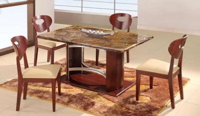 Dark Teak Faux Marble Top Modern Dinette Table W/Mahogany Base