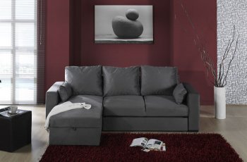 Dark Grey Microfiber Upholstery Modern Sectional Couch w/Storage [MNSS-ZARA]