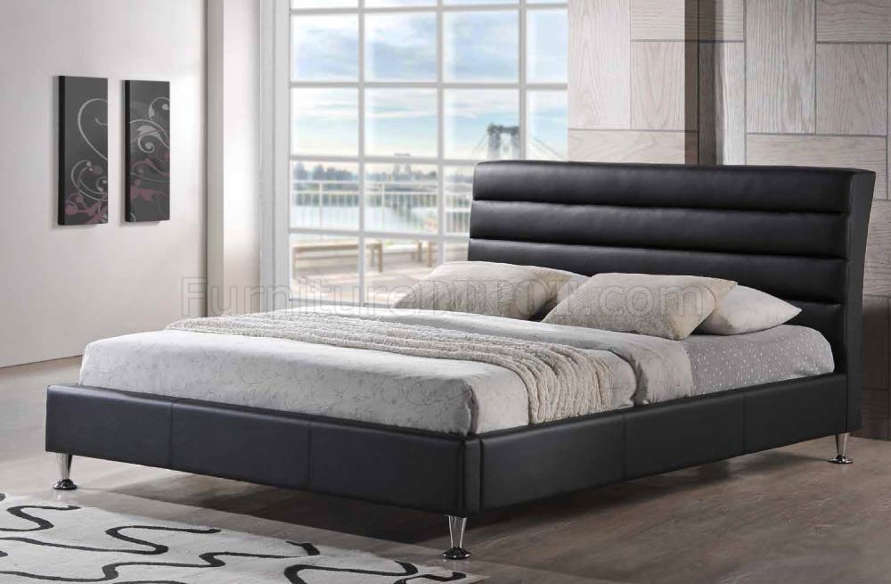 8284 Upholstered Bed In Black Leatherette By Global