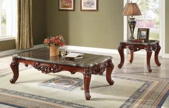 Eustoma Coffee Table 83065 in Walnut & Marble by Acme w/Options [AMCT-83065-Eustoma]