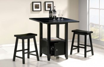 Black Finish Contemporary Counter Height Dinette w/Storage Table [HLDS-D860]