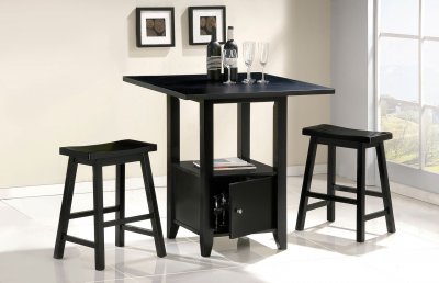 Black Finish Contemporary Counter Height Dinette w/Storage Table