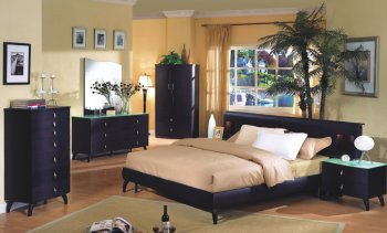 Wenge Finish Contemporary Bedroom Set With Wooden Legs [EFBS-G007 WENGE]