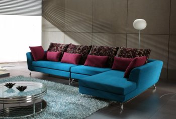 Blue Fabric Modern Sectional Sofa w/Contrasting Pillows [VGSS-Bravo]