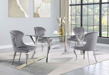 Alaia Dining Set 5Pc 190711 in Chrome by Coaster w/Gray Chairs [CRDS-190711-190743 Alaia]