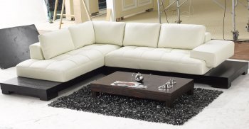 Beige Leather Modern Sectional Sofa w/Wooden Base [THSS-FY633-2-Beige]