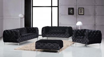 Mercer 646BL Sofa in Black Velvet Fabric w/Optional Items [MRS-646BL Mercer]