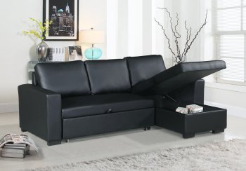 F6890 Convertible Sectional Sofa in Black Faux Leather by Boss [PXSS-F6890]