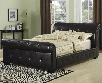 304240 Upholstered Sleigh Bed by Coaster in Black Faux Leather [CRB-300240]