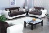 Brown Fabric & White Vinyl Modern Convertible Sofa Bed w/Options