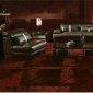 Brown Leather Modern Sectional Sofa w/Chair & Table