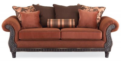 Multi-Tone Fabric Traditional Living Room Sofa w/Rolled Arms