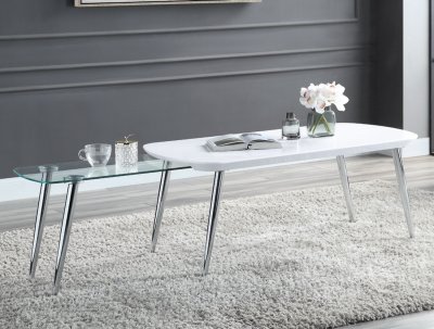 Patina Coffee Table LV00363 in White & Chrome by Acme