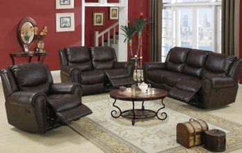 Brown Bonded Leather Motion Sofa w/Recliner Seats [PXS-F7738 Brown]