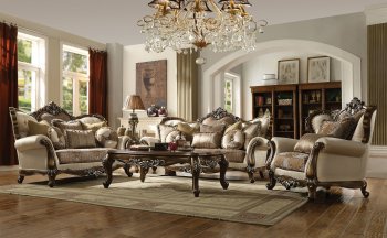 Latisha Sofa 52115 in Tan Pattern Fabric & Antique Oak by Acme [AMS-KD52115-Latisha]