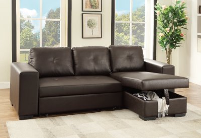 F6930 Convertible Sectional Sofa Espresso Faux Leather by Boss