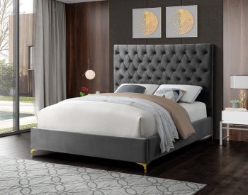 Cruz Bed in Grey Velvet Fabric by Meridian w/Options [MRB-Cruz Grey]