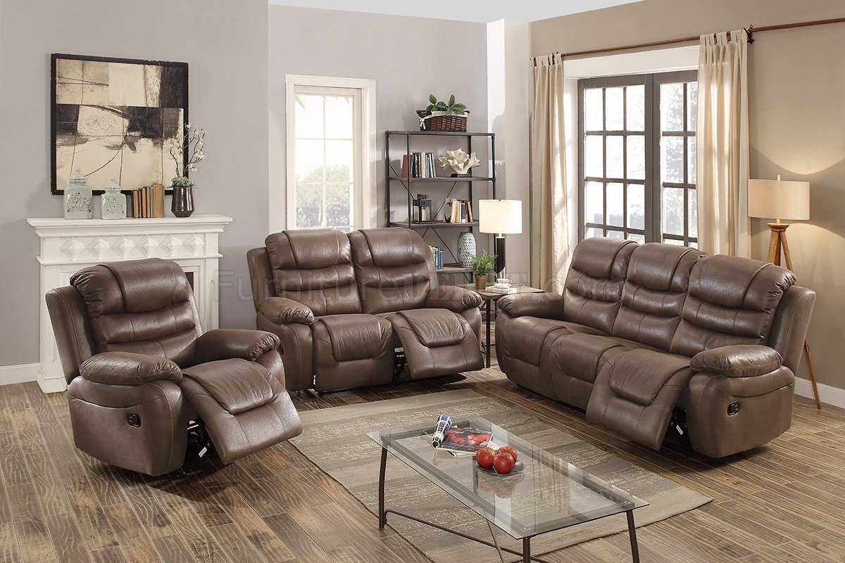 F6757 Motion Sofa in Dark Coffee Leatherette - Poundex w/Options