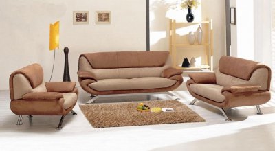 Two-Tone Microfiber Modern 3Pc Sofa Set w/Metal Legs