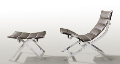 Black Leather Modern Leisure Chair w/Chrome Legs