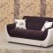 Cream Vinyl & Dark Brown Fabric Modern Sofa Bed w/Options