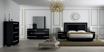 Volare Bedroom in High Gloss Black by At Home USA w/Options [AHUBS-Volare Black]