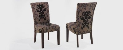 Brown Medallion Fabric Modern Set of 2 Montecito Dining Chairs