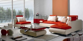 Red & White Leather Modern Sectional Sofa w/Chair & Coffee Table [VGSS-B205 Red White]